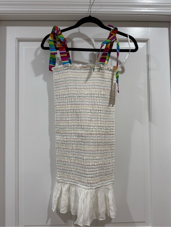 Aura Dresses & Skirts - Aura White Smocked Dress with Rainbow Tie Straps from Red Dress Small